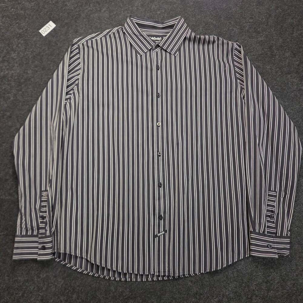 Ecko Unltd Men's 2X-Large Long Sleeve Button Up Shirt Black White Striped Cotton